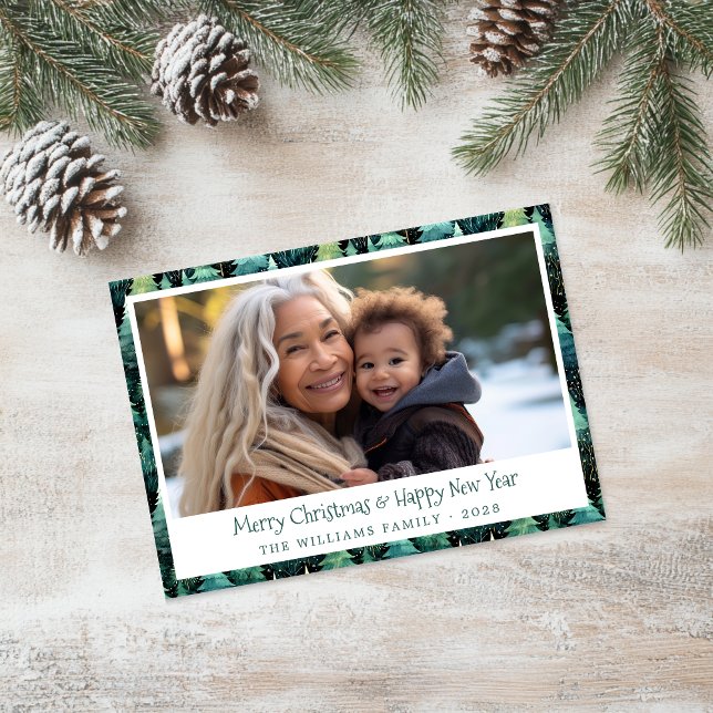 Rustic Woodland Green Holiday Photo Card (Rustic Green Christmas Photo Card)