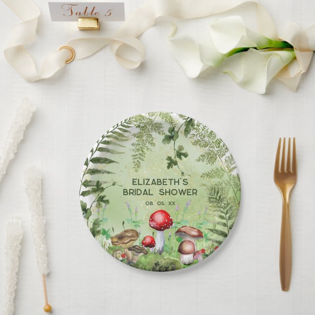 Rustic Woodland Greenery Mushrooms Fungi Ferns Paper Plate (Wedding)