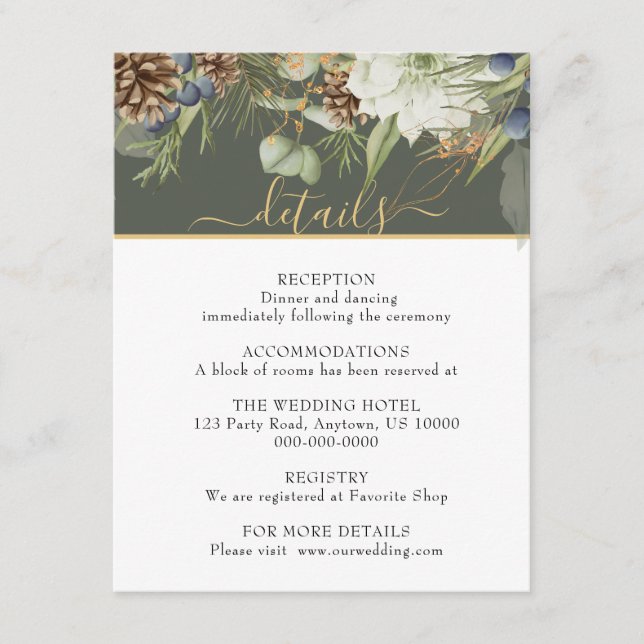 Rustic Woodland Greenery & Pinecones on Green Enclosure Card (Front)
