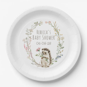 Rustic Woodland Hedgehog Watercolor Baby Shower Paper Plate