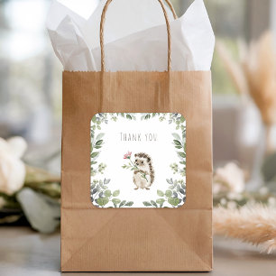 Rustic Woodland Hedgehog Watercolor Thank You Square Sticker
