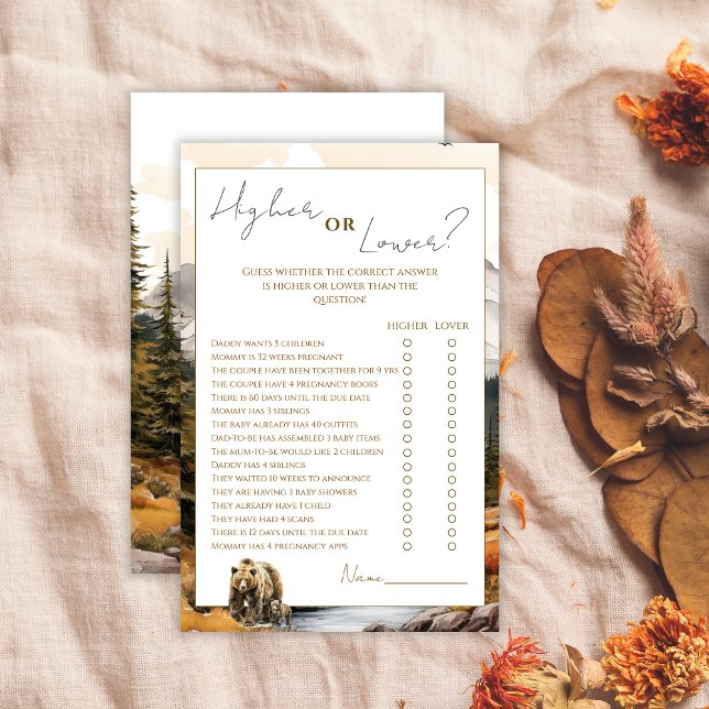 Rustic Woodland Higher or Lower Baby Shower Game (Creator Uploaded)