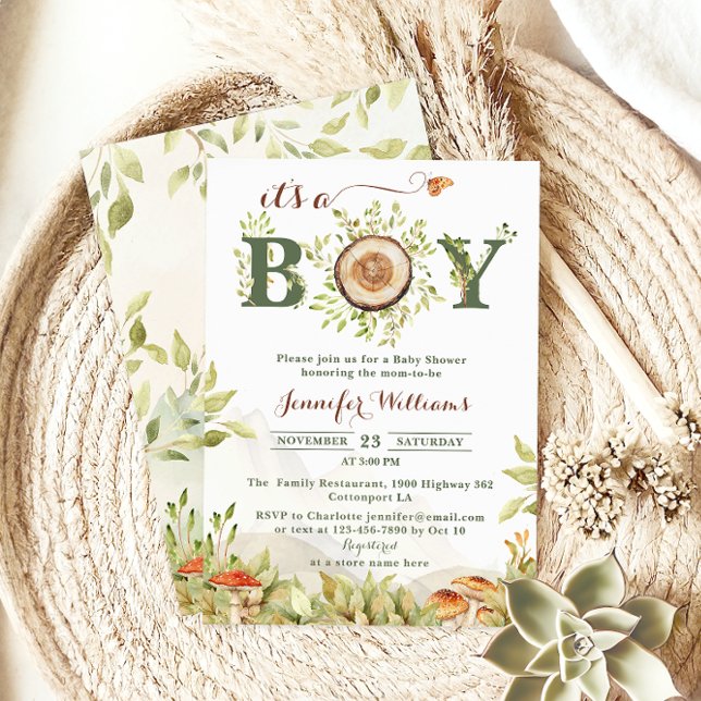 Rustic Woodland Its a Boy Baby Shower Forest Invitation (Creator Uploaded)
