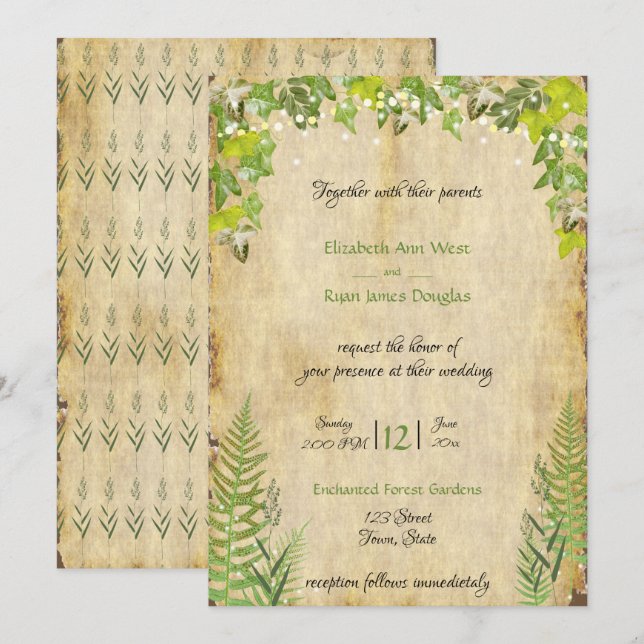 Rustic Woodland Ivy,  Lights Wedding Invitation (Front/Back)