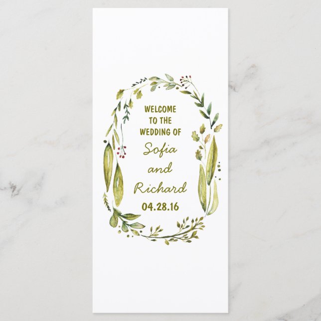 rustic woodland laurel watercolor wedding programs programme (Front)