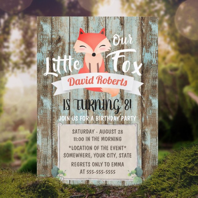 Rustic Woodland Little Fox 8th Birthday Party Invitation (Creator Uploaded)