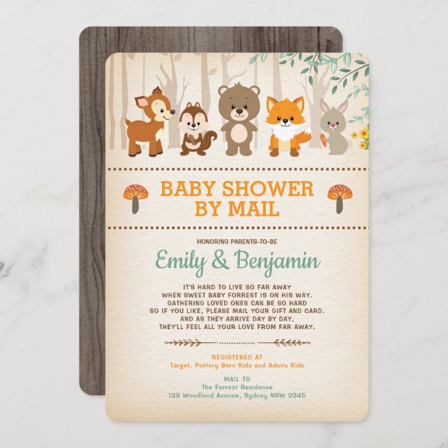 Rustic Woodland Long Distance Baby Shower By Mail Invitation (Front/Back)