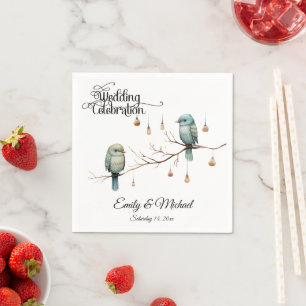 Rustic Woodland Love Birds Celebration Napkin