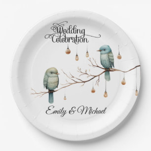 Rustic Woodland Love Birds Celebration Paper Plate