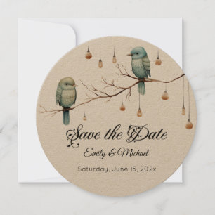 Rustic Woodland Love Birds Celebration Save The Date