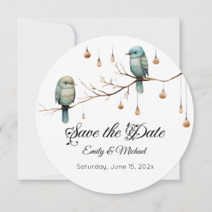 Rustic Woodland Love Birds Celebration Save The Date