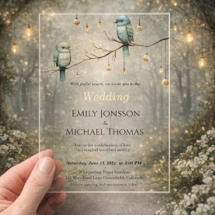 Rustic Woodland Love Birds  Romantic Wedding  Acrylic Invitations