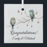 Rustic Woodland Love Birds  Romantic Wedding  Glass Tree Decoration<br><div class="desc">This charming image features two delicate birds perched on a bare branch, surrounded by hanging glass lights that look like vintage lanterns. The soft hues of green and blue in the birds' feathers and the minimalist background give the design a whimsical and rustic feel. The lights add a warm, magical...</div>