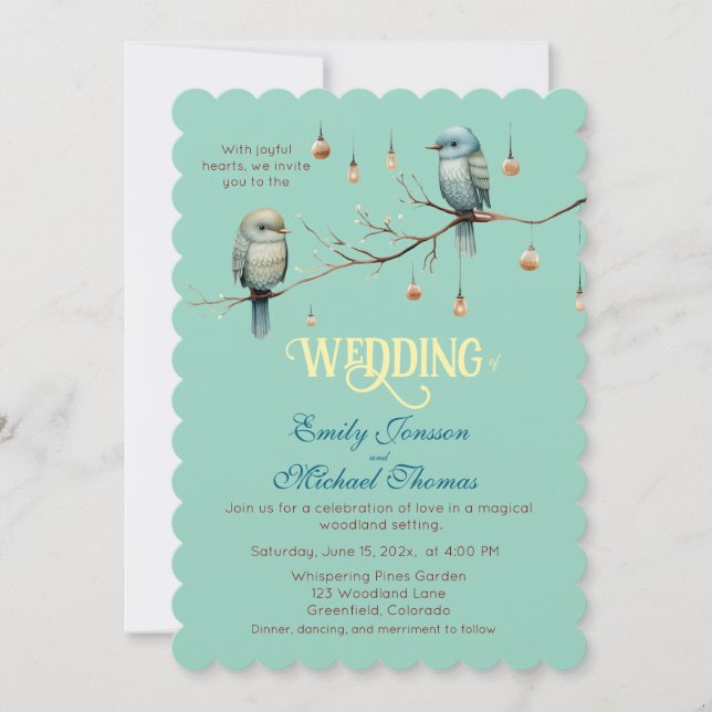 Rustic Woodland Love Birds  Romantic Wedding  Invitation (Front)