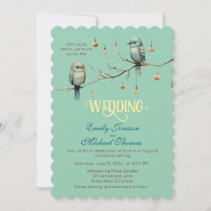Rustic Woodland Love Birds Romantic Wedding Invitation