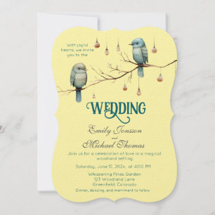 Rustic Woodland Love Birds Romantic Wedding Invitation
