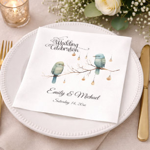 Rustic Woodland Love Birds  Romantic Wedding  Napkin