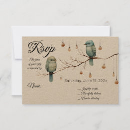 Rustic Woodland Love Birds  Romantic Wedding  RSVP Card