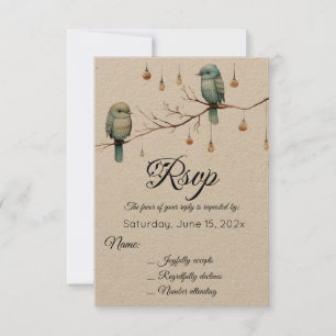Rustic Woodland Love Birds  Romantic Wedding  RSVP Card