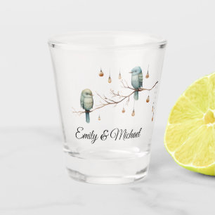 Rustic Woodland Love Birds Romantic Wedding Shot Glass