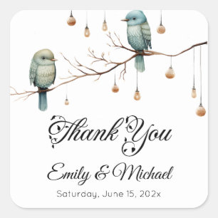 Rustic Woodland Love Birds  Romantic Wedding  Square Sticker