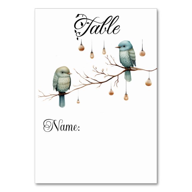 Rustic Woodland Love Birds  Romantic Wedding  Table Number (Front)