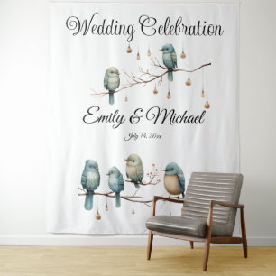 Rustic Woodland Love Birds  Romantic Wedding  Tapestry