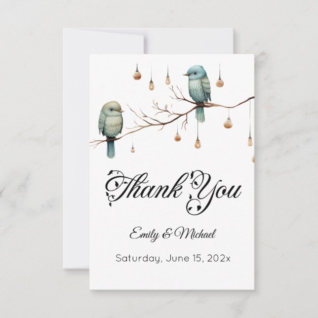 Rustic Woodland Love Birds  Romantic Wedding  Thank You Card (Front)