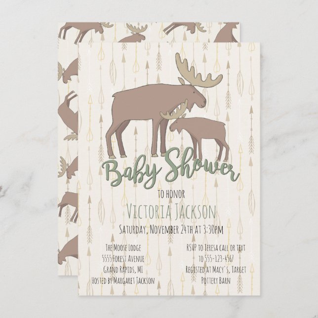 Rustic Woodland Moose and Baby Shower Invitation (Front/Back)