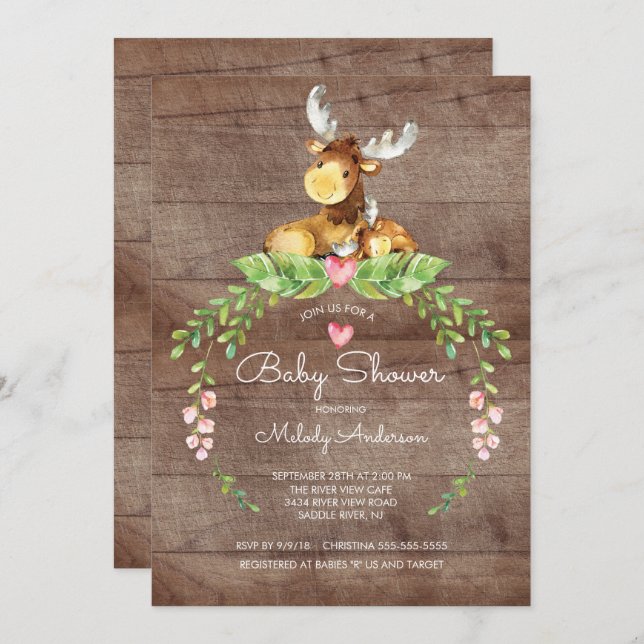 Rustic Woodland Moose Baby Shower Invitation (Front/Back)