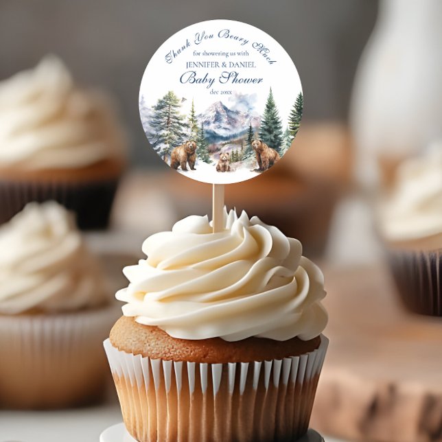 Rustic Woodland Mountain Bear Baby Shower Thank  Classic Round Sticker (Creator Uploaded)