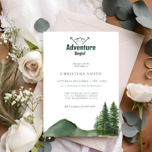 Rustic Woodland Mountain Forest Pine Engagement  Invitation