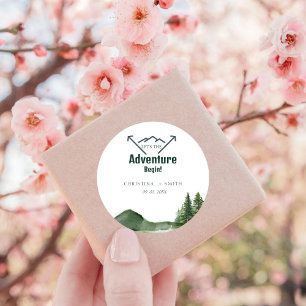 Rustic Woodland Mountain Forest Pine Wedding Classic Round Sticker