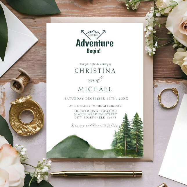 Rustic Woodland Mountain Forest Pine Wedding Invitation (Creator Uploaded)
