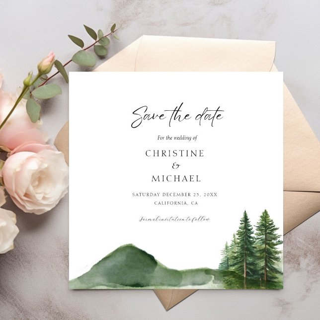 Rustic Woodland Mountain Forest Pine Wedding Invitation (Creator Uploaded)