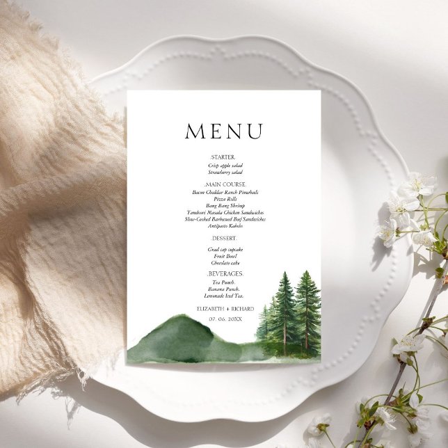 Rustic Woodland Mountain Forest Pine Wedding  Menu (Creator Uploaded)