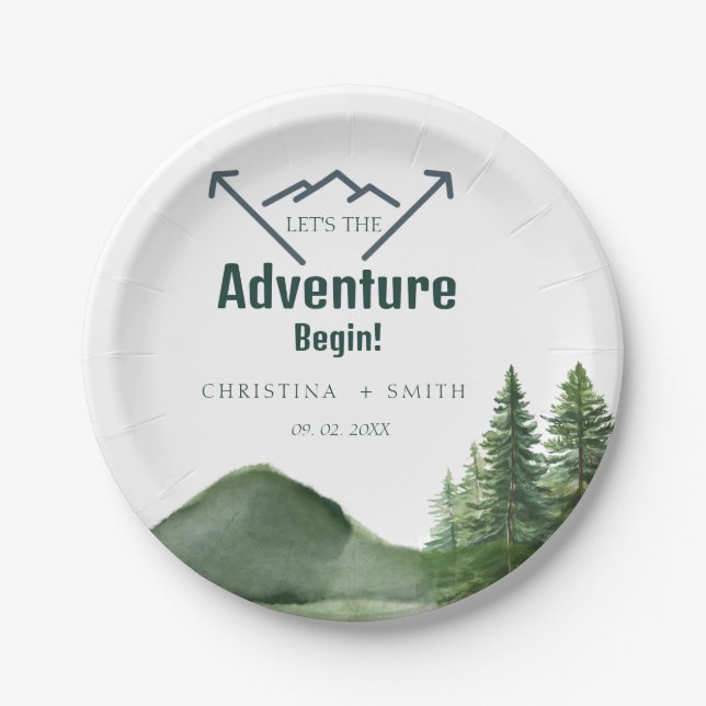 Rustic Woodland Mountain Forest Pine Wedding Paper Plate (Front)