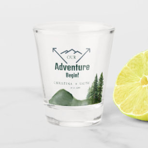 Rustic Woodland Mountain Forest Pine Wedding Shot Glass