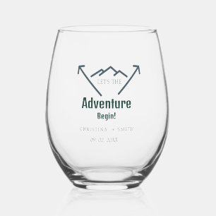 Rustic Woodland Mountain Forest Pine Wedding Stemless Wine Glass