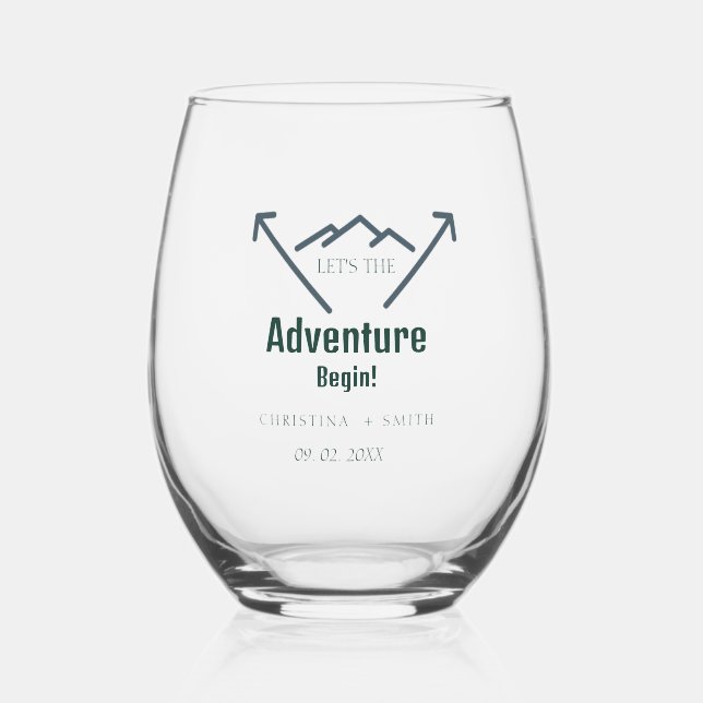Rustic Woodland Mountain Forest Pine Wedding Stemless Wine Glass (Front)