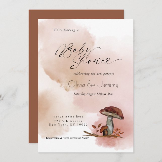 Rustic Woodland Mushroom Baby Shower  Invitation (Front/Back)