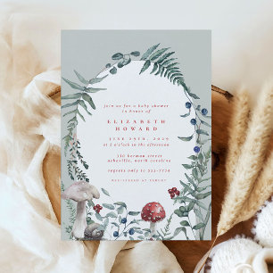 Rustic Woodland Mushroom Sage Green Baby Shower Invitation