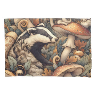 Rustic Woodland Mushrooms Badger Wild Nature Pillowcase