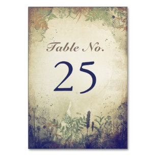 Rustic WOODLAND Navy Wedding table number cards