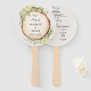Rustic woodland outdoor forest wedding program hand fan