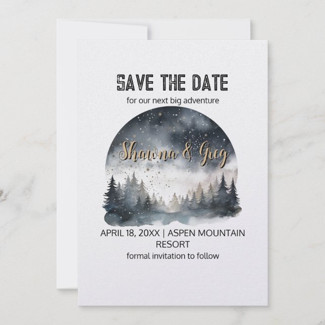 Rustic Woodland Pine Forest Winter Save the Date Invitation (Front)