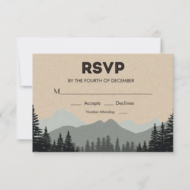 Rustic Woodland Pine Tree Wedding RSVP (Front)