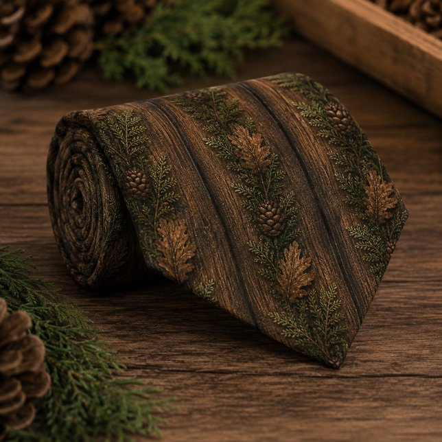Rustic Woodland Pinecone & Oak Leaf Tie (Creator Uploaded)