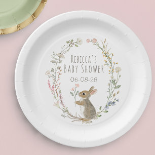 Rustic Woodland Rabbit Watercolor Baby Shower Paper Plate