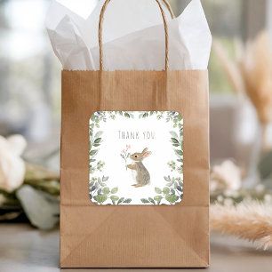 Rustic Woodland Rabbit Watercolor Thank You Square Sticker